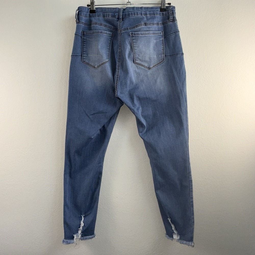 S.O.N.G Skinny Jeans Womens 15/32 Blue Distressed Stretch Denim Mid Rise Raw Hem - Picture 4 of 12